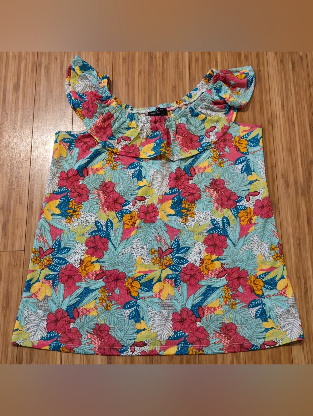 Lane Bryant Floral Ruffle Off-Shoulder Women's Top - Pink/Yellow/Teal